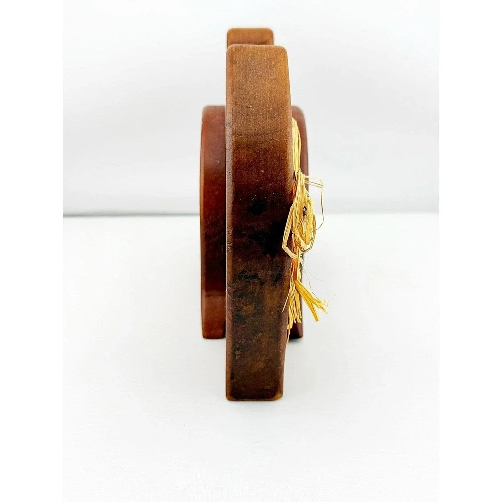 Vintage 1980's wooden cat with raffia bow potpourri holder